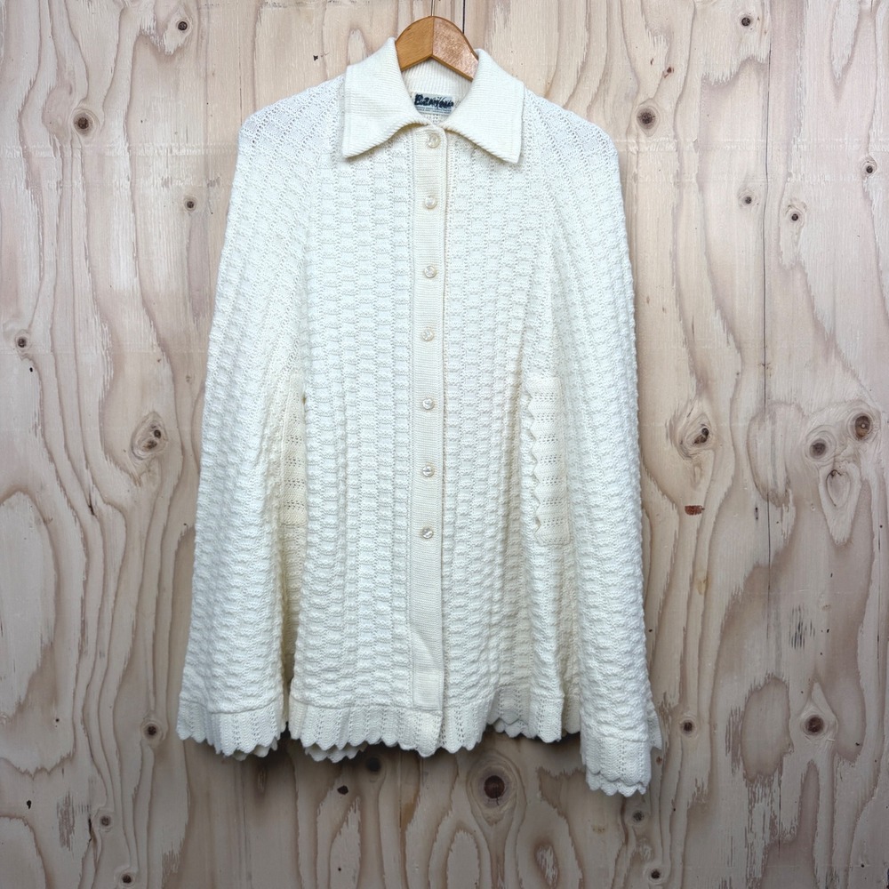 Cuddle Knit Cape Women One Size Cream  Vintage Button Front Waffle Knit